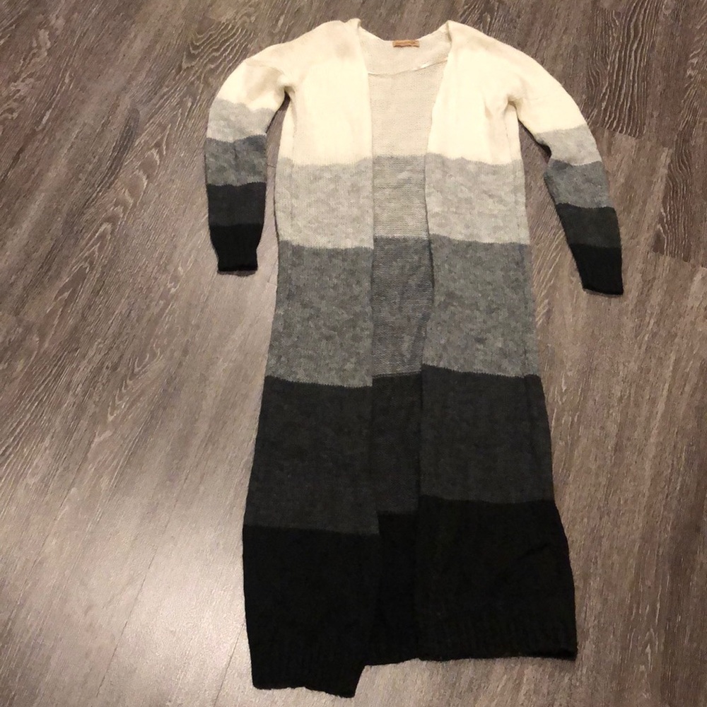 Black/Grey/Ivory Long Cardigan